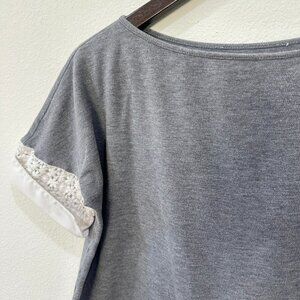 FABIANA FILIPPI Gray Pique Lace Embellished Top